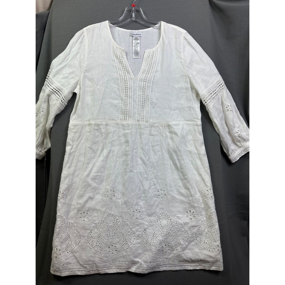 Tommy Bahama White Linen Blend Eyelet Lace Shift‎ Dress 236-SS500013 Small S/P